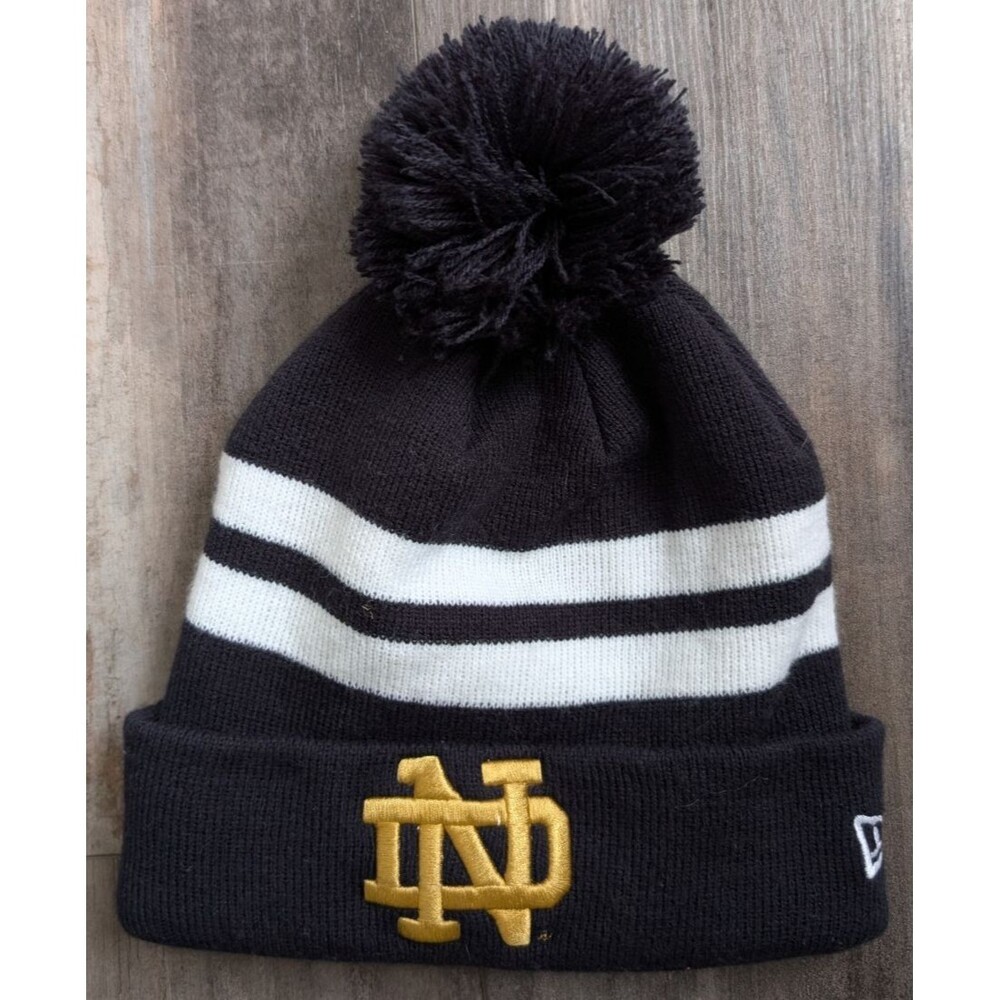 New Era Navy Notre Dame Fighting Irish Stripe Cuffed Pom Knit Hat